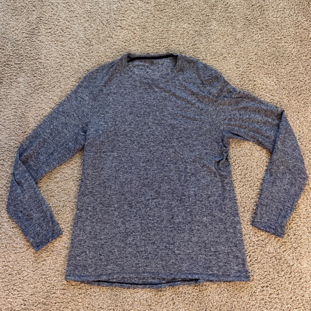 Lululemon Mens Metal Vent Tech Long Sleeve Shirt Heathered Grey Blue Space Med